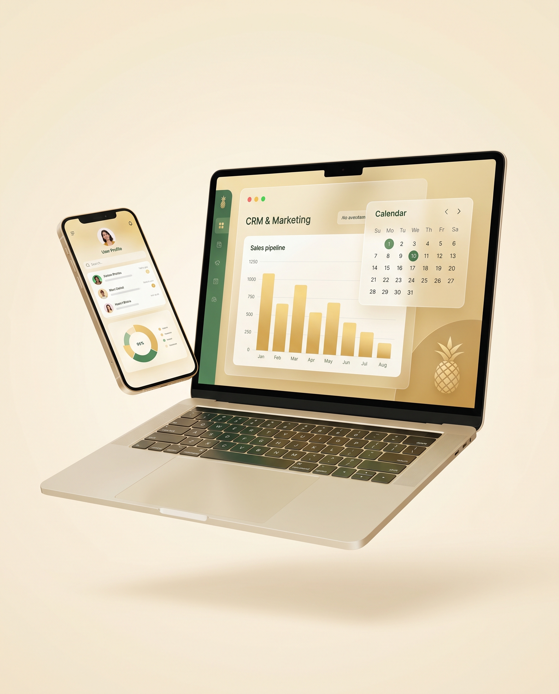 Pineapple Pulse all-in-one CRM and marketing dashboard on desktop and mobile